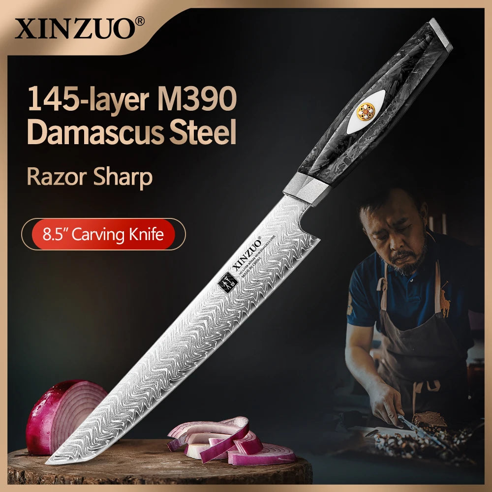 XINZUO 8.46" Damascus Carving Knife – 145-Layer M390 Steel Damascus Carving Knife Axl China Mainland 8.5 inch