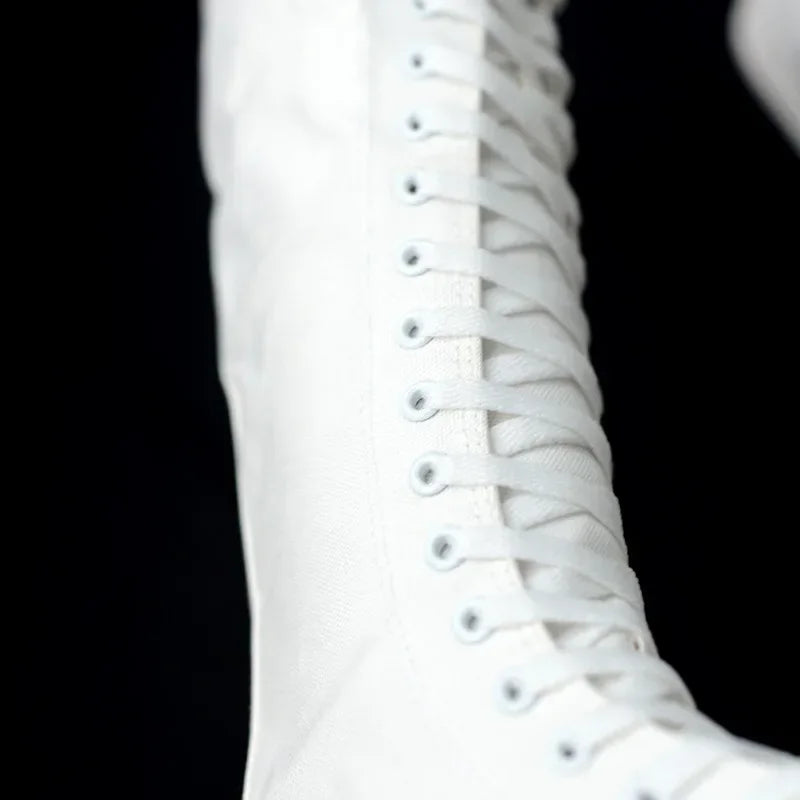 Women's Canvas Mid-Calf Lace-Up Flat Boots | Vulcanized Sneaker Canvas Mid-Calf Boots Axl