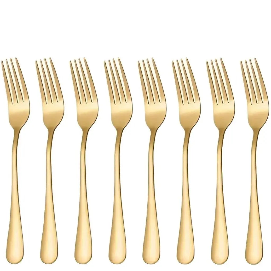 8-Piece Golden Dinner Fork Set – Stainless Steel, Dishwasher Safe Flatware Fork Set Axl 8pcs