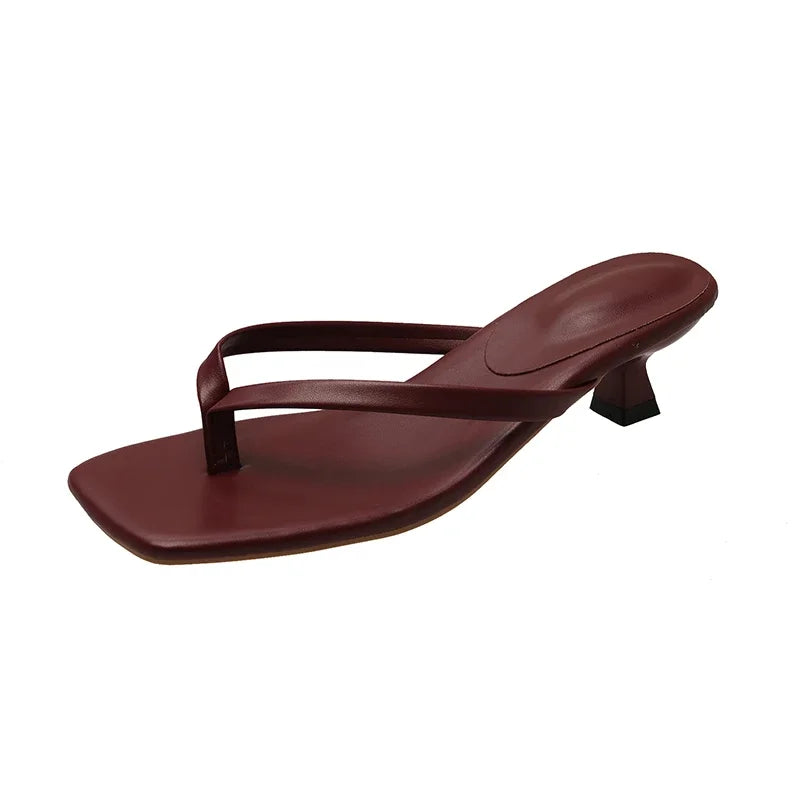 Women's Clip Toe Mule Slides – Low Square Heel Summer Slippers Mule Slide Sandals Axl Burgundy 42