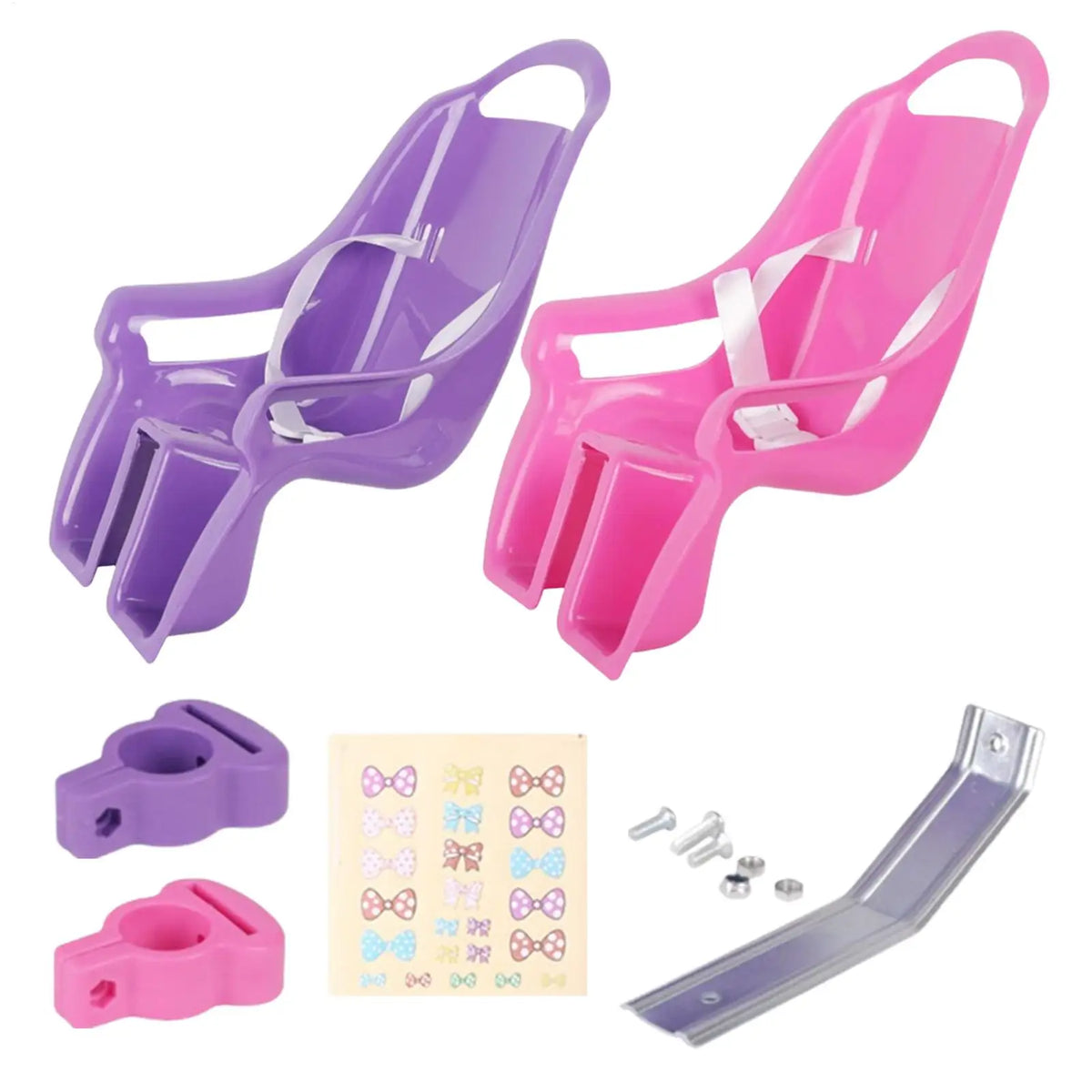 Girls Bike Doll Seat Carrier with DIY Decals – Pink & Purple Doll Bike Seat Axl