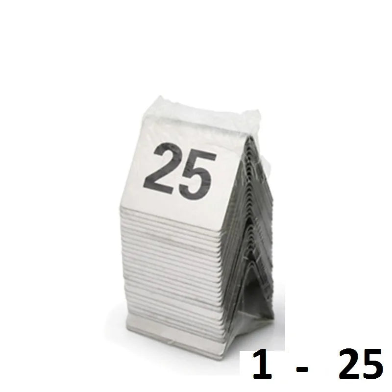 Stainless Steel Tent Table Numbers – Set of 25 or 50 Table Number Cards Axl 1 to 25