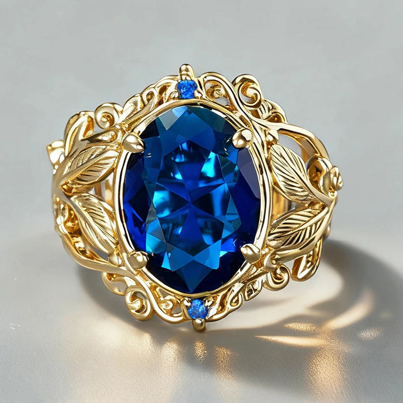 Huitan Blue Cubic Zirconia Leaf Ring – Women's Fashion Jewelry Fashion Ring Axl