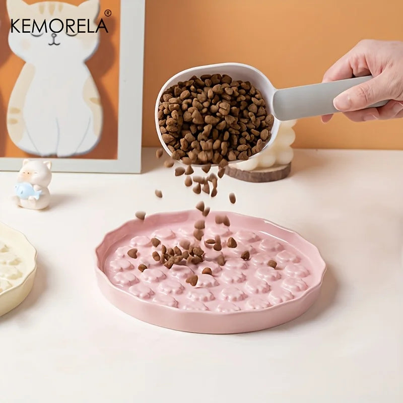 KEMORELA Ceramic Slow Feed Cat Bowl – Paw Design Pet Dish Slow Feed Pet Bowl Axl