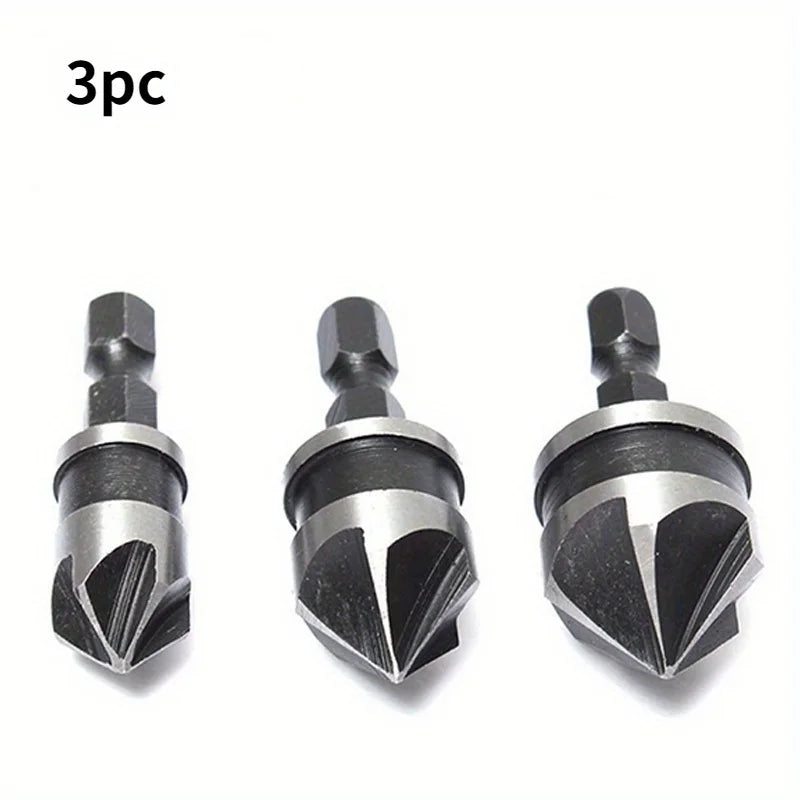 3-Pc Hex Countersink Drill Bit Set – Wood & Metal Quick Change Countersink Drill Bit Set Axl 3pcs