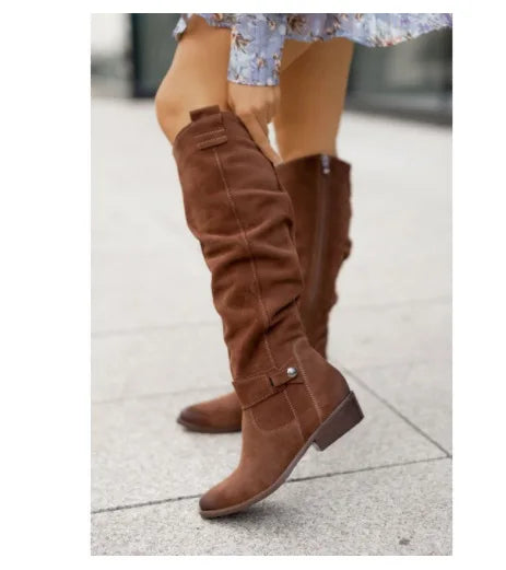 Women's Suede Ankle Boots – Low Heel Western Cowboy Booties Women's Ankle Boots Axl brown-2 34
