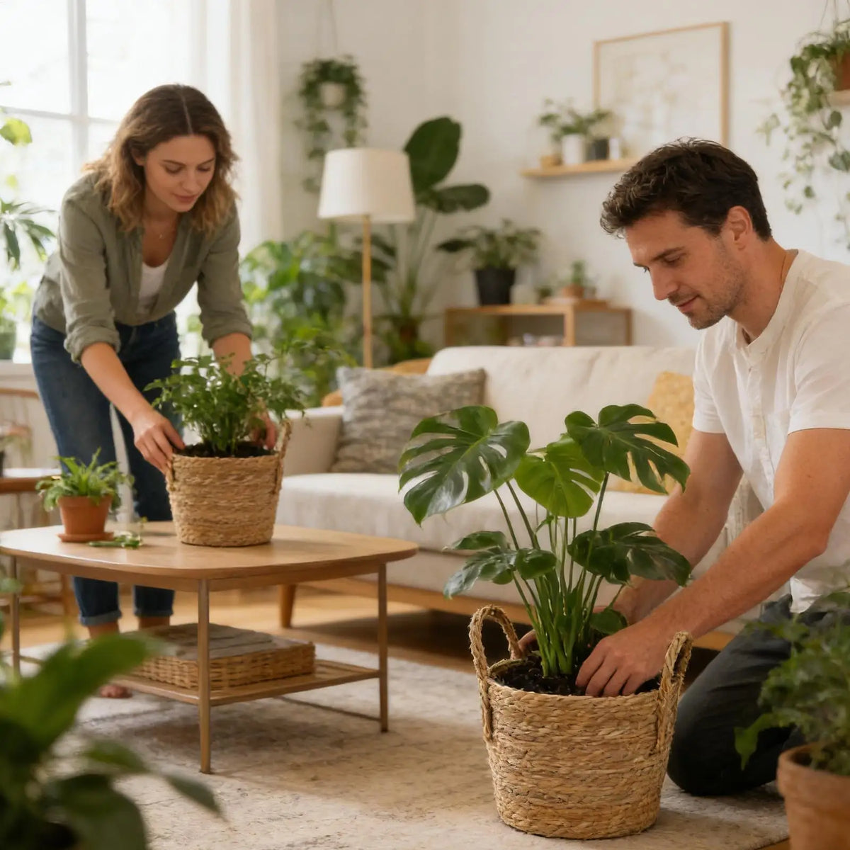 Woven Seagrass Plant Basket with Handle | Indoor & Outdoor Woven Plant Basket Axl