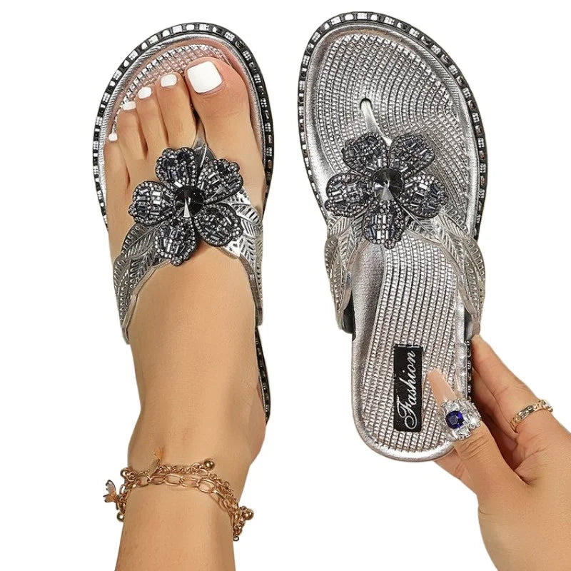 Women's Crystal Maple Leaf Toe Post Flip Flops | Beach Slippers Women's Flip Flops Axl