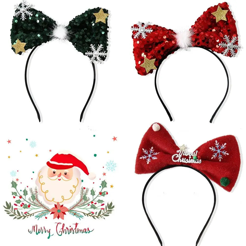 Sequin Bowknot Christmas Headband – Korean Style Hair Hoop Holiday Headband Axl