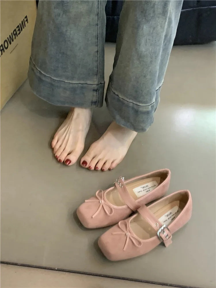 Women's Square Toe Ballet Flats – Bow Mary Jane Shoes Ballet Flats Axl Pink 41