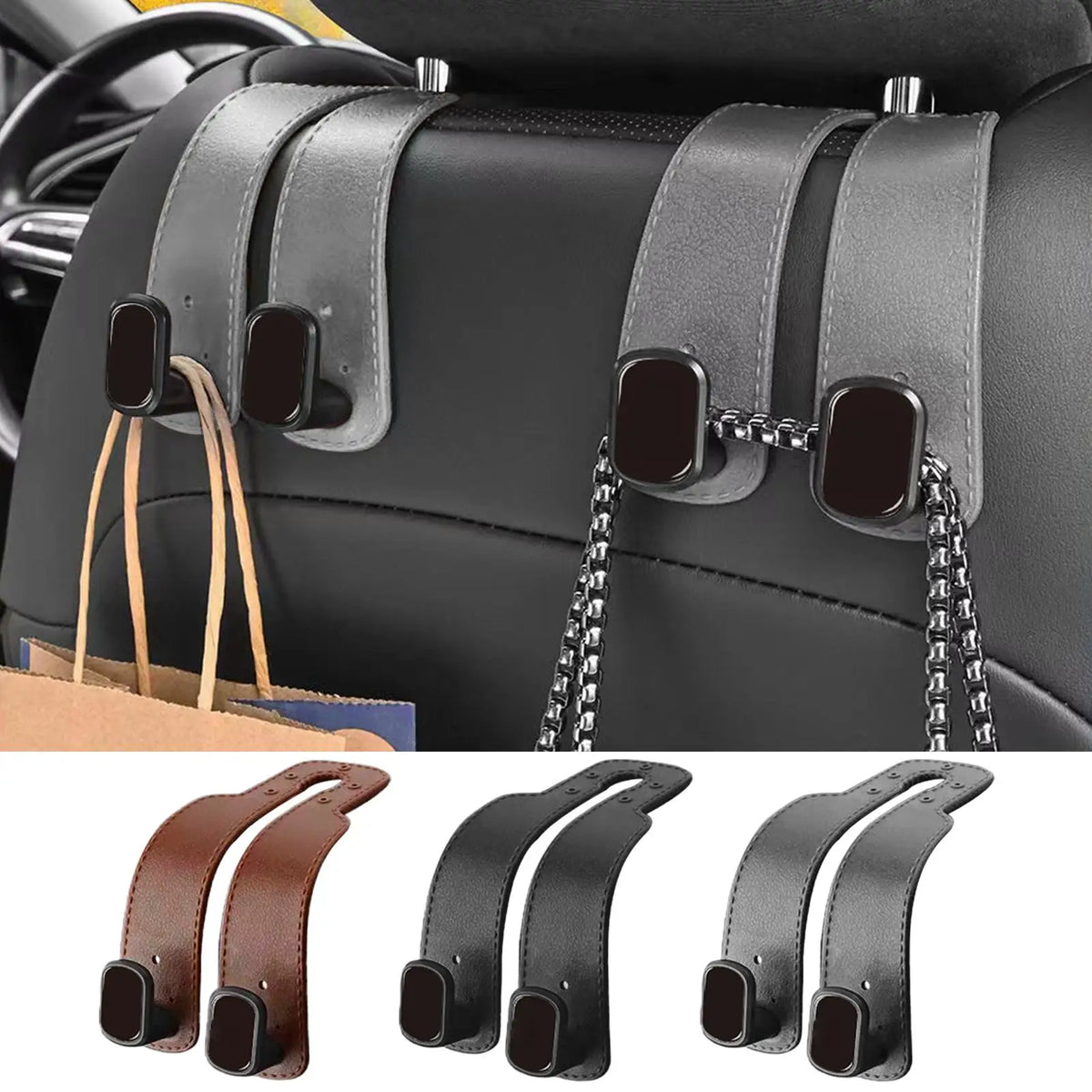 Car Headrest Hook Hanger – PU Leather Seat Back Bag Organizer Car Seat Organizer Axl
