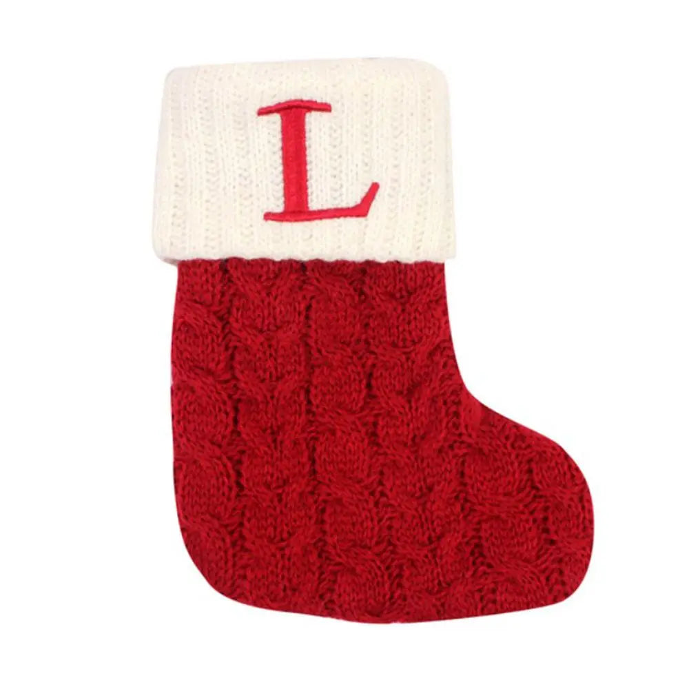 Knitted Christmas Stocking – Alphabet Letter Xmas Décor Gift Christmas Stocking Axl L
