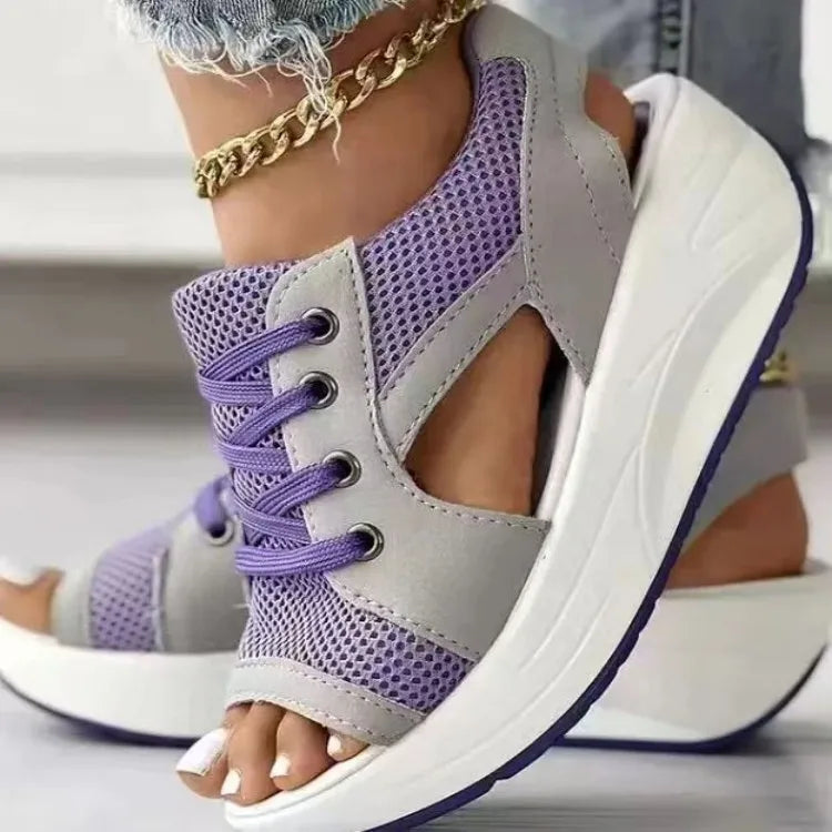 Women's Lace-Up Wedge Sandals – Roman Gladiator Thick Sole Wedge Sandals Axl Purple 41