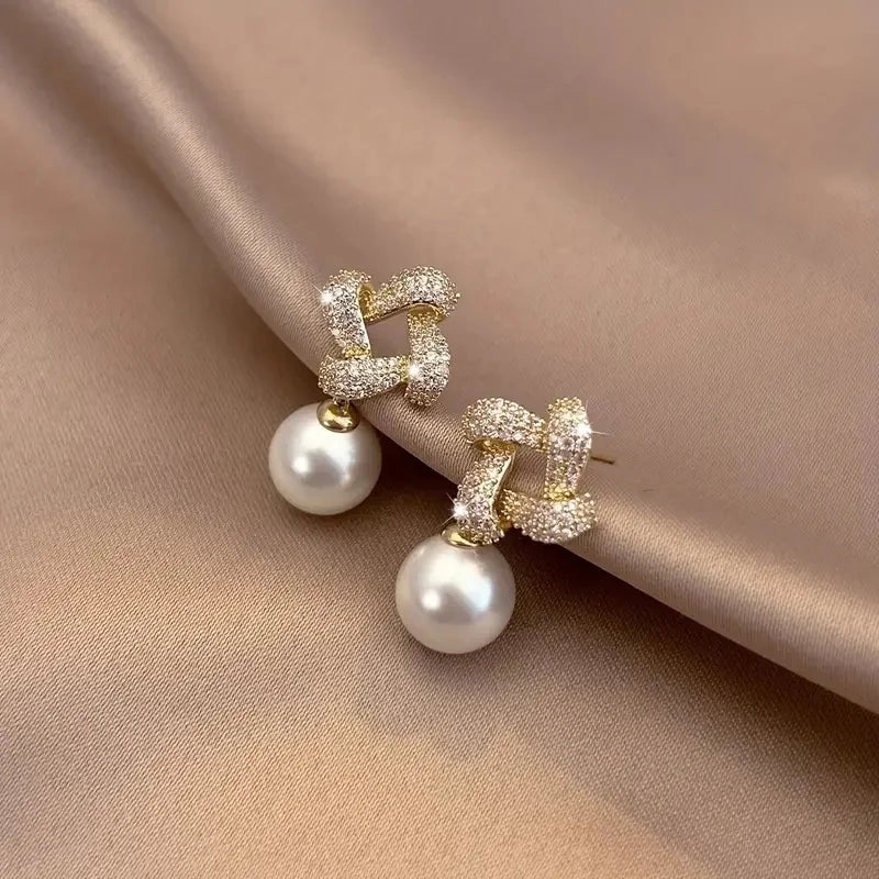 Huitan Pearl & Cubic Zirconia Drop Earrings | Women's Jewelry Drop Earrings Axl