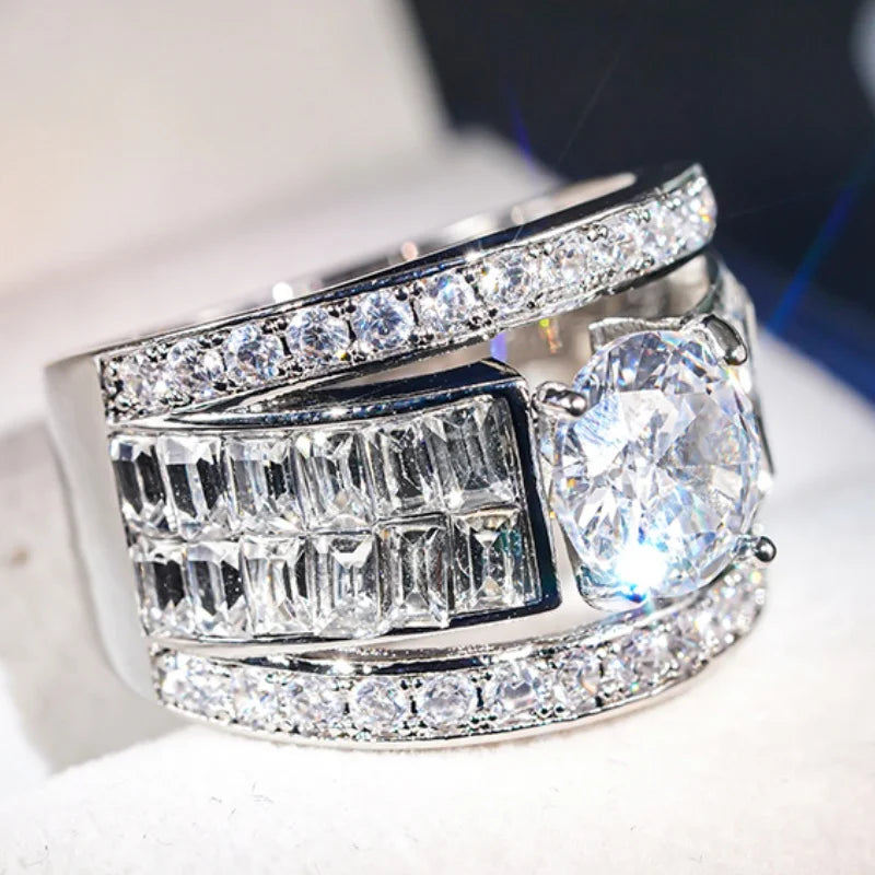 Huitan Cubic Zirconia Wedding Band Ring | Bridal Jewelry Wedding Band Ring Axl
