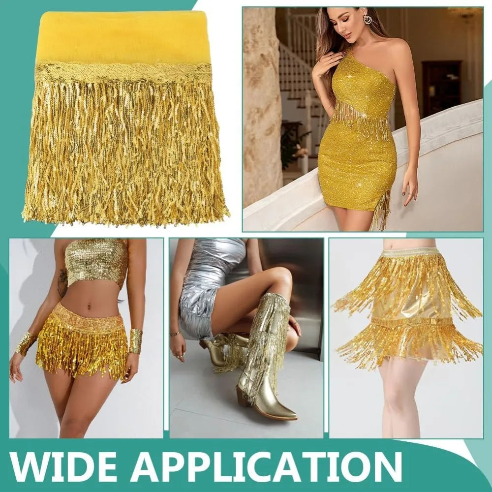 10 Yards Gold Sequin Tassel Fringe Trim Ribbon – 13 Inch Wide Sequin Fringe Trim Axl