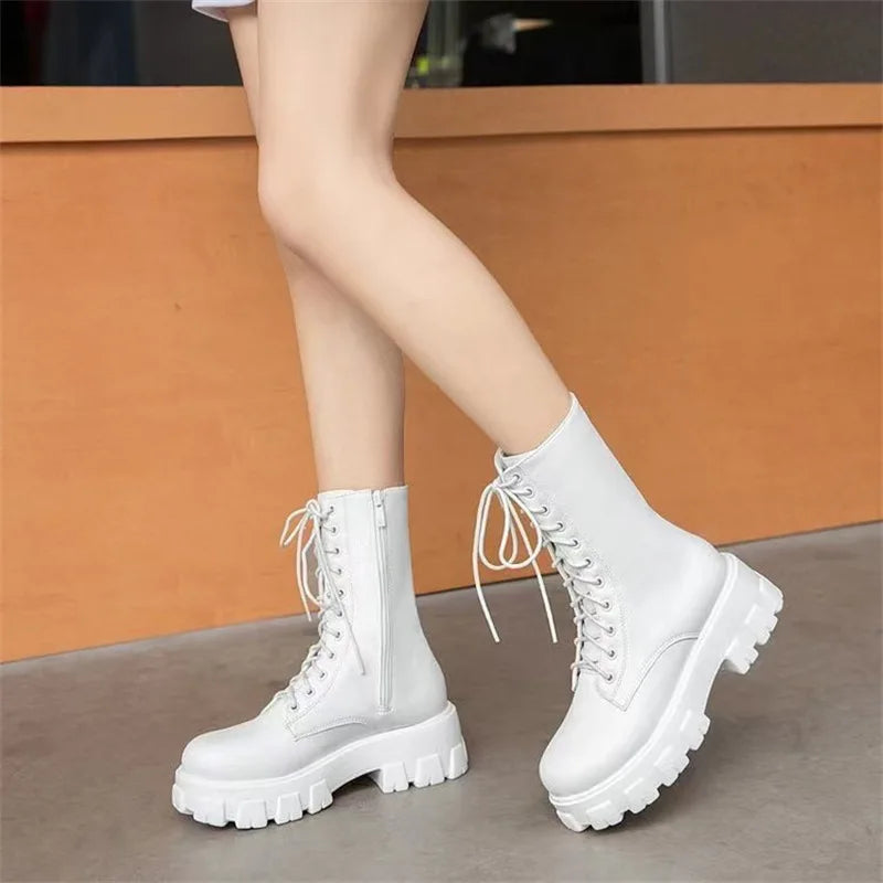 Women's Mid-Calf Lace-Up Chelsea Boots – Platform Heel Women's Chelsea Boots Axl 35 white
