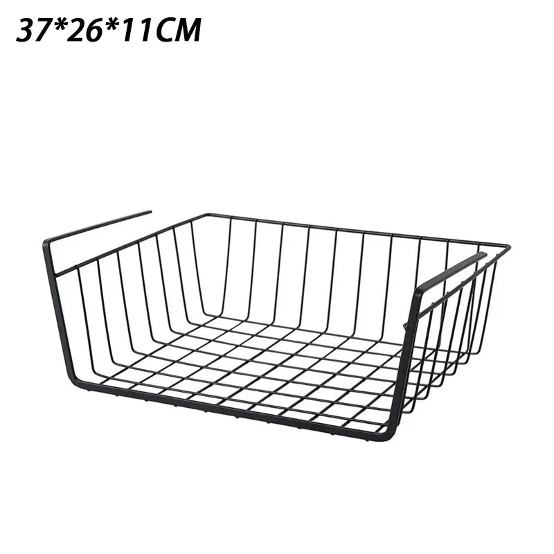 No-Drill Under-Table Hanging Iron Storage Basket & Shelf Hanging Storage Basket Axl Black L