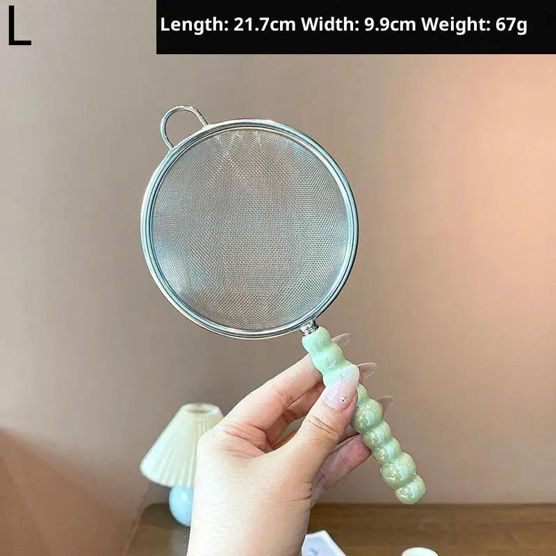 Tea Strainer with Pearl Ceramic Handle – Fine Mesh Sieve Tea Strainer Axl Green L