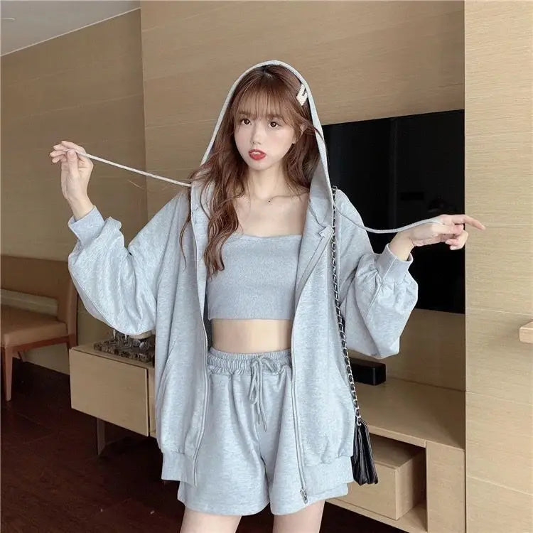 Women's 3-Piece Summer Pajama Set – Sleepwear Shorts & Nightgown Women's Pajama Set Axl Grey L