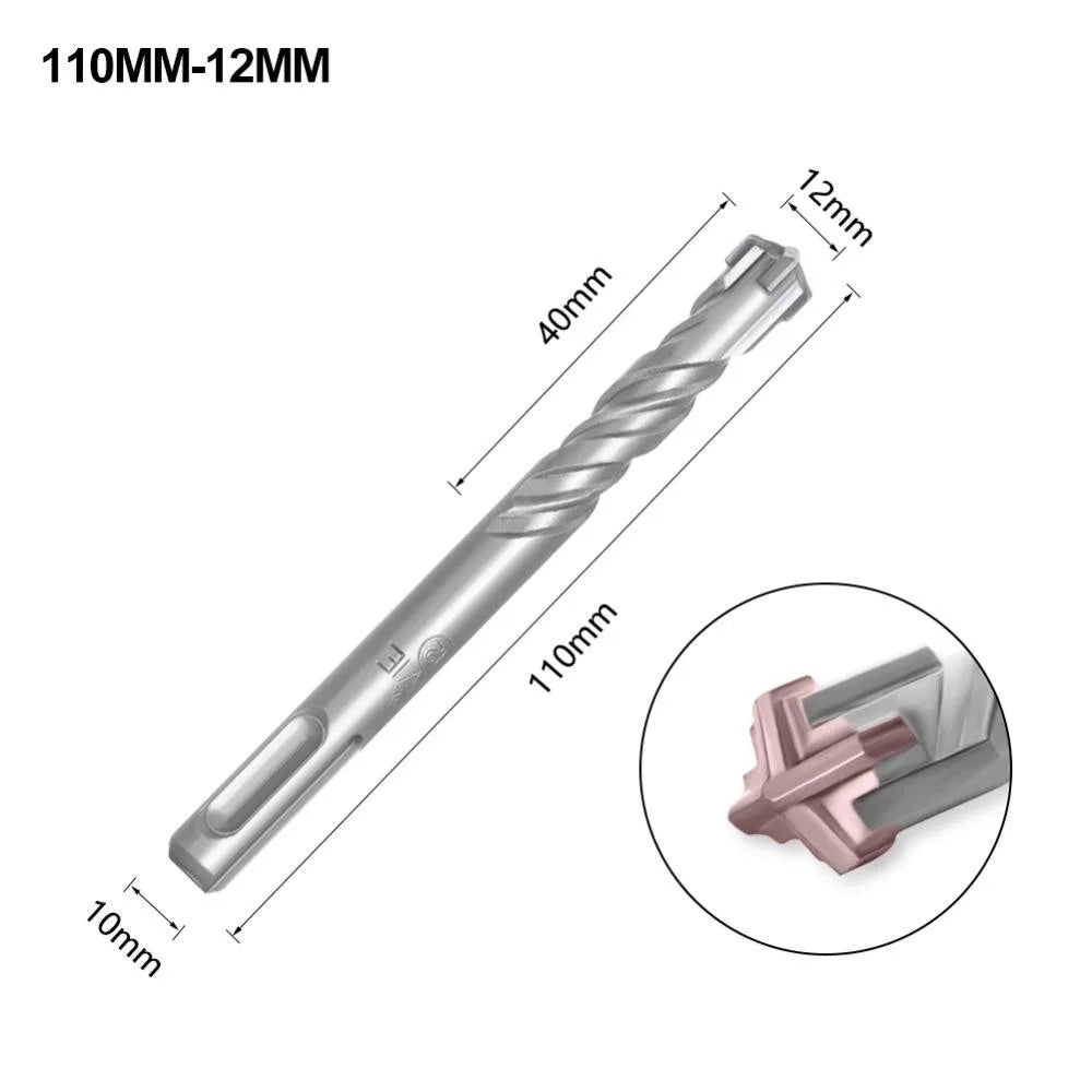 SDS Plus Drill Bit 4 Cutter Cross Tip – Concrete & Masonry Masonry Drill Bit Axl 12x110mm