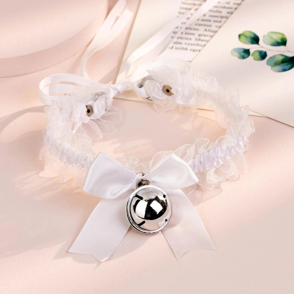Gothic Lace Bow Bell Choker Necklace – Women's Party Jewelry Choker Necklace Axl white