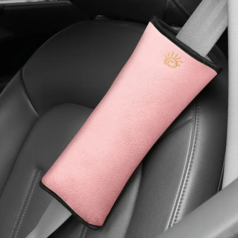 Kids Car Seat Belt Shoulder Protector & Neck Pillow | Soft Velvet Seat Belt Cushion Axl pink colour