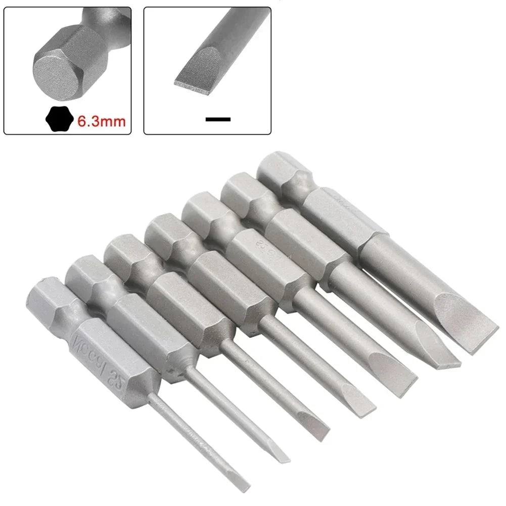 7-Pc Magnetic Flat Head Screwdriver Bits Set – 1/4" Hex 50mm Screwdriver Bit Set Axl