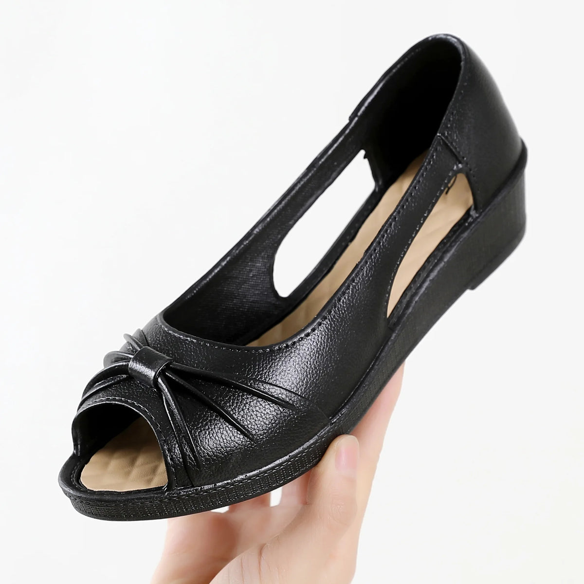 Women's PVC Peep Toe Wedge Sandals – Casual Slip-On Summer Wedge Sandals Axl black 38