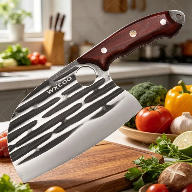 WXCOO Stainless Steel Chef Cleaver & Peeler Set | Wood Handle Chef Cleaver Set Axl