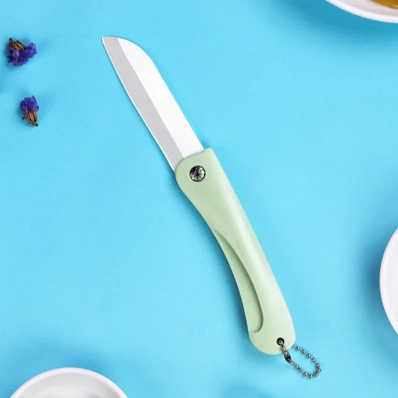 Folding Ceramic Fruit Knife – Portable Paring Knife with Sleeve Ceramic Paring Knife Axl green