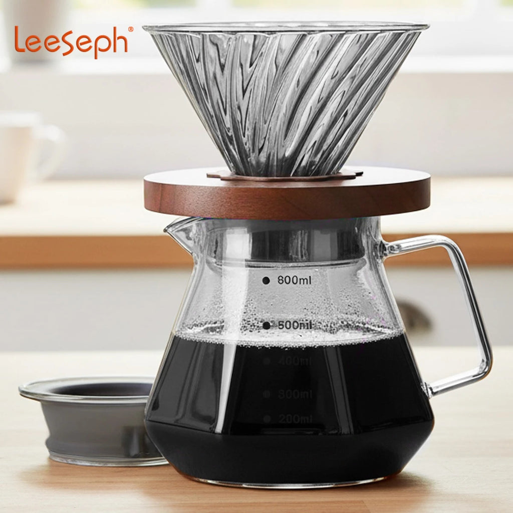 Leeseph Pour Over Coffee Maker – Walnut Handle & Glass Lid 13.5/20oz Pour Over Coffee Maker Axl