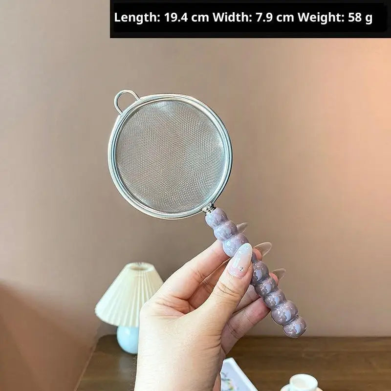 Tea Strainer with Pearl Ceramic Handle – Fine Mesh Sieve