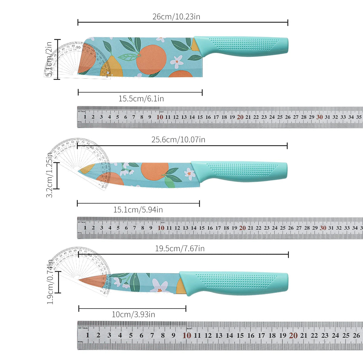 3-Piece Kitchen Knife Set – Stainless Steel Fruit Print Knives Kitchen Knife Set Axl