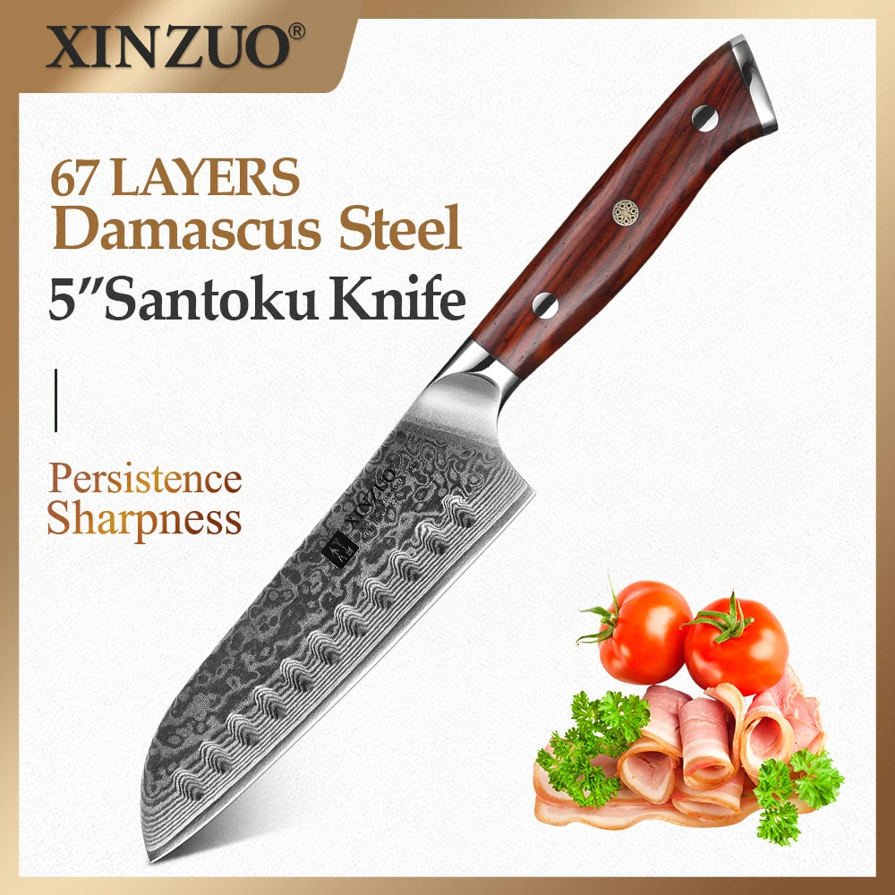XINZUO 5" Damascus Santoku Knife – 67-Layer Rosewood Handle Damascus Kitchen Knife Axl China Mainland