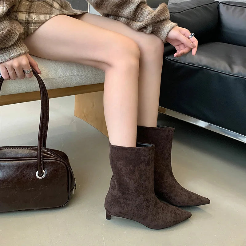 Women's Pointed Toe Stiletto Ankle Boots | Slip-On Suede Heels Stiletto Ankle Boots Axl