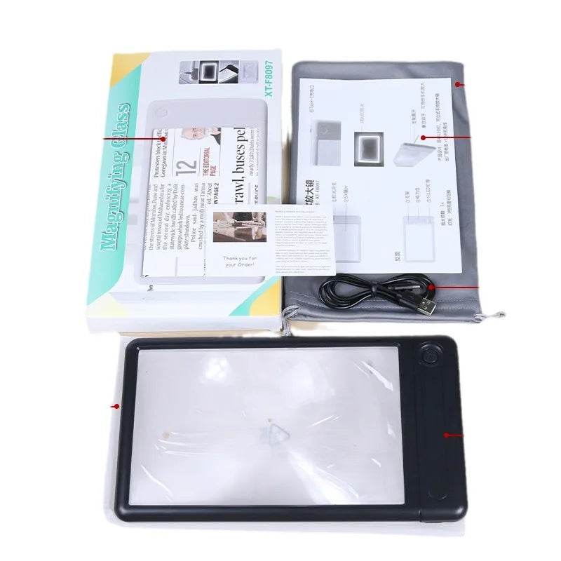 HD Handheld Magnifier – 43 LED Lights & 3-Speed Brightness LED Reading Magnifier Axl black