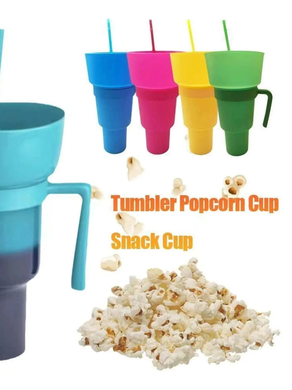 2-in-1 Popcorn Snack & Drink Cup with Handle | KEMORELA Snack Beverage Cup Axl