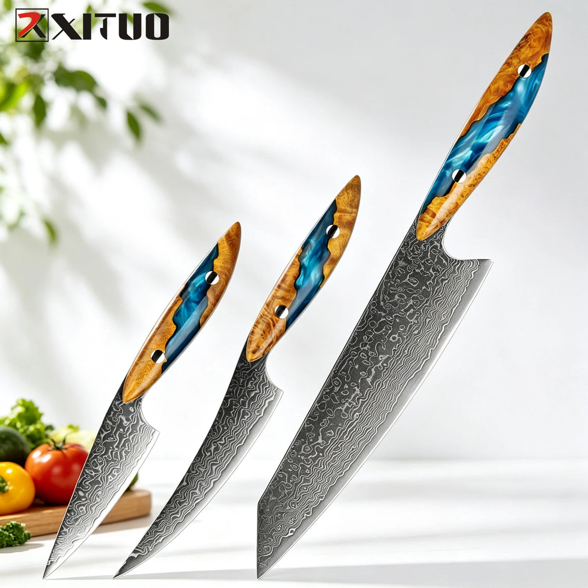 XITUO Damascus Chef Knife Set – 67-Layer VG10 Steel, 1-3 Pcs Damascus Kitchen Knife Set Axl 2PCS Knife A