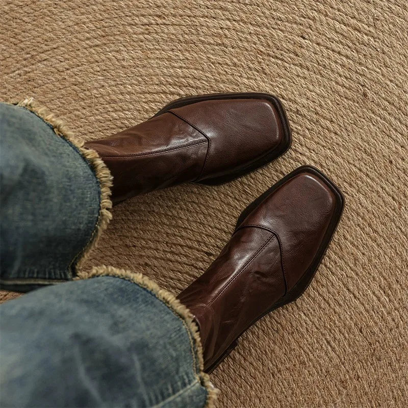 Women's Square Toe Chelsea Slip-On Boots | Spring Autumn Chelsea Ankle Boots Axl