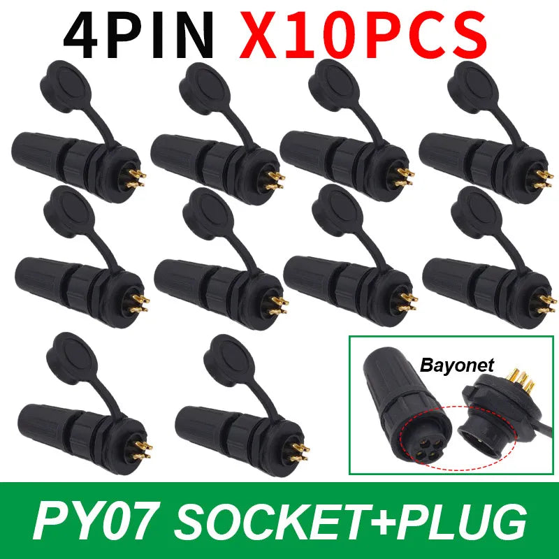 10-Pack IP67 Waterproof 24-Pin Connector Plug & Socket Set Waterproof Electrical Connector Axl 4P Bayonet 10pcs