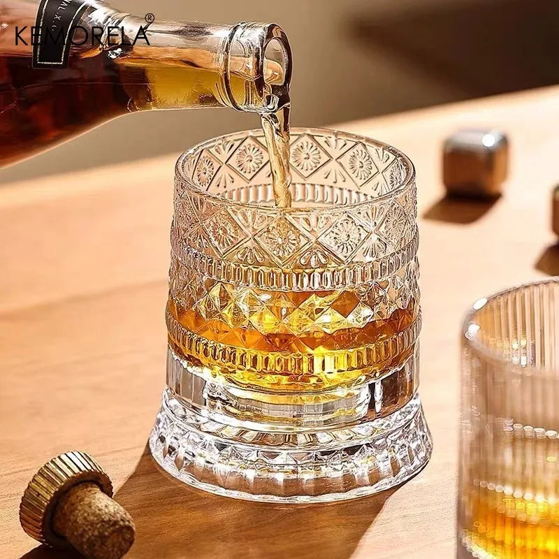 KEMORELA 280ml Rotating Crystal Whiskey Glass with Base Whiskey Glass Axl