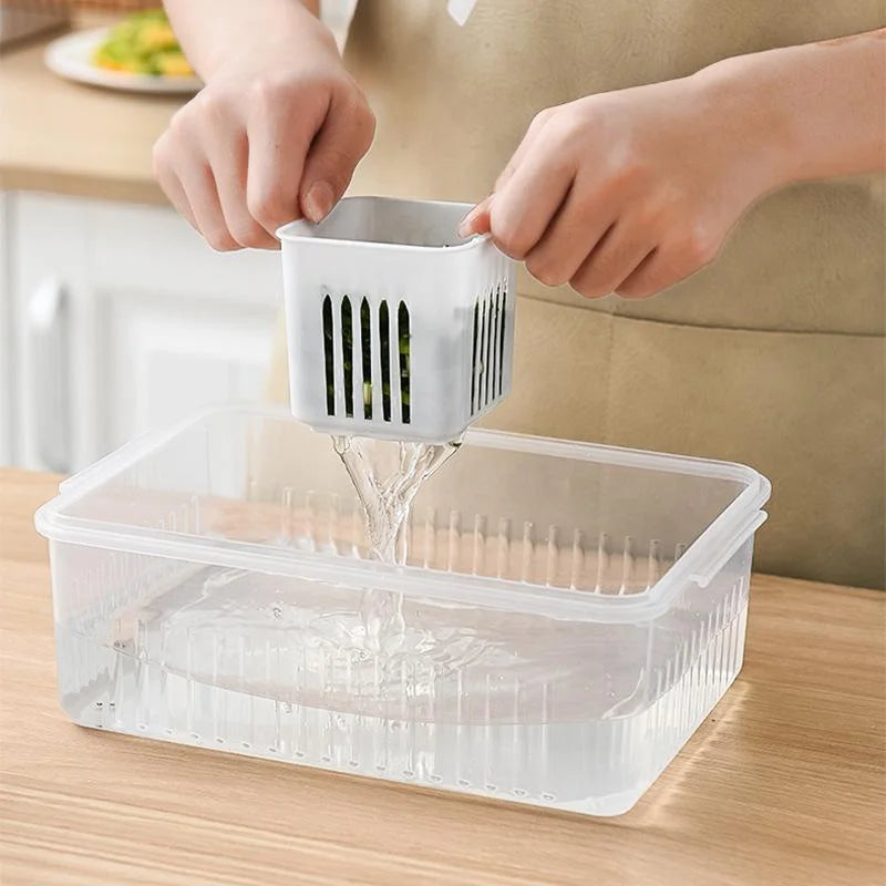 Fridge Fresh-Keeping Drain Box – Garlic Veggie Organizer Food Storage Container Axl