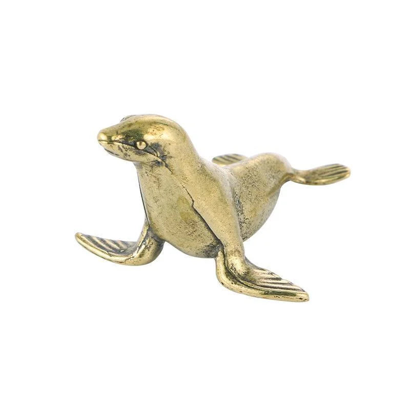 Vintage Brass Seal Figurine – Antique Desk Sculpture & Decor Brass Figurine Axl Gold