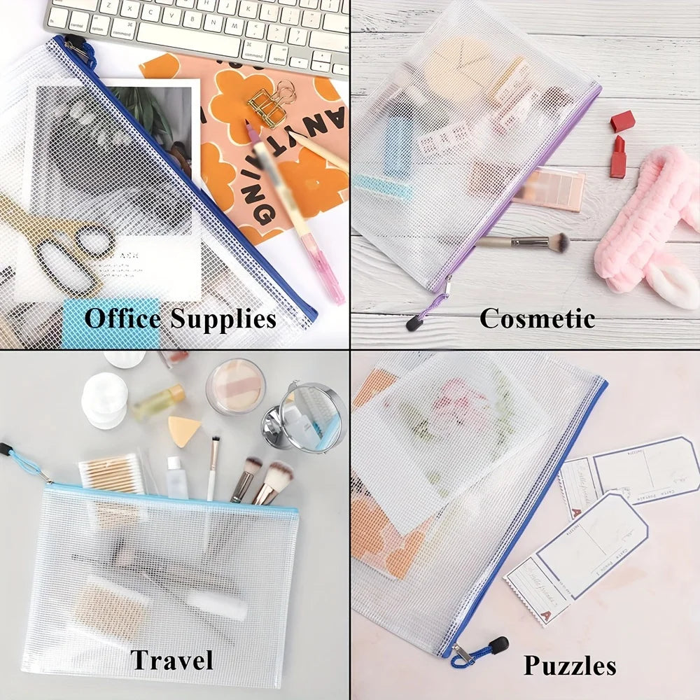 16-Piece Clear Mesh Zipper Pouches – School & Travel Organizer Zipper Storage Pouches Axl