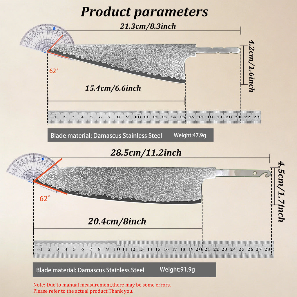Hand Forged Damascus Steel Chef Knife Blade – DIY Kit Damascus Knife Blank Axl