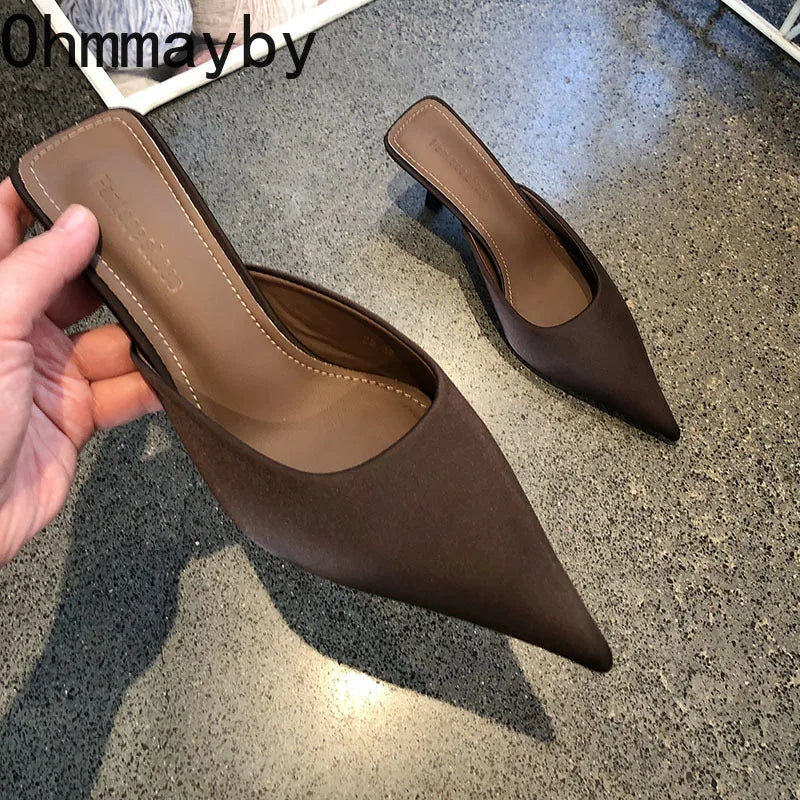 Women's Leopard Print High Heel Mules – Pointed Toe Slides High Heel Mules Axl