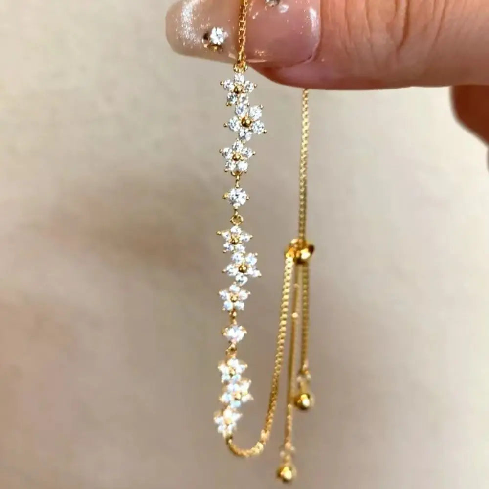 Cherry Blossom CZ Adjustable Floral Bracelet | Zirconia Floral Chain Bracelet Axl