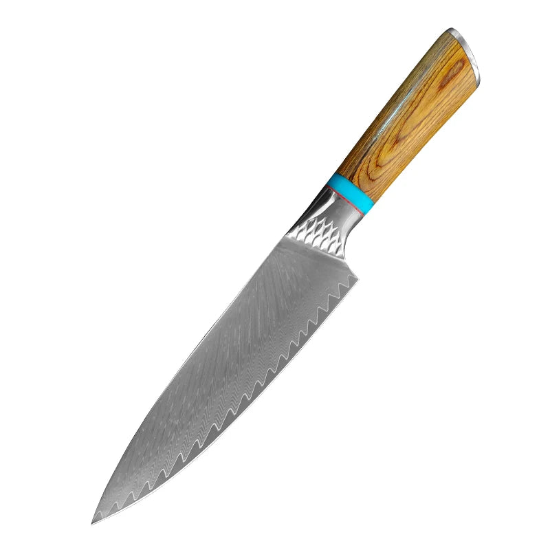 InLeung Damascus VG10 Chef Knife – Colored Wood Handle Damascus Chef Knife Axl Chef Knife