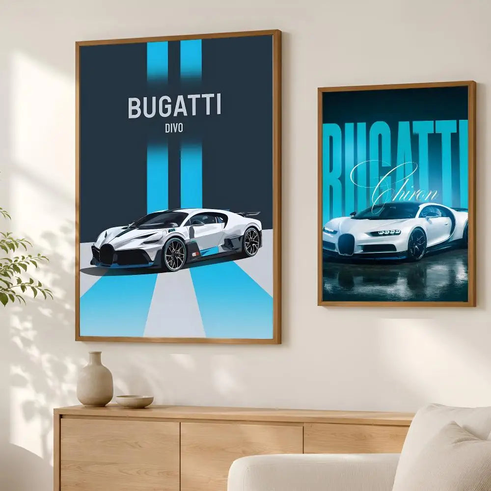 Bugatti Wall Art Poster – Self-Stick HD Waterproof Car Decor Wall Art Poster Axl